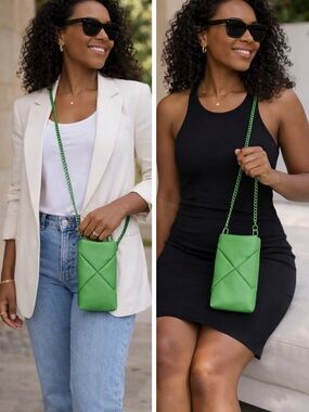 Green Mini Crossbody Bag Vertical Phone Purse Chain Strap Bottega Style